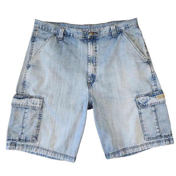 Y2k Wrangler Cargo Shorts Mens 38 Light Wash Carpenter Utility Baggy Punk Grunge - Picture 1 of 7